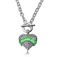 Emerald Green Middle Sis Pave Heart Toggle Necklace