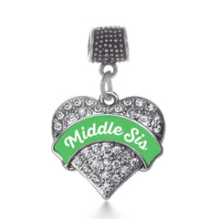 Emerald Green Middle Sis Pave Heart Memory Charm
