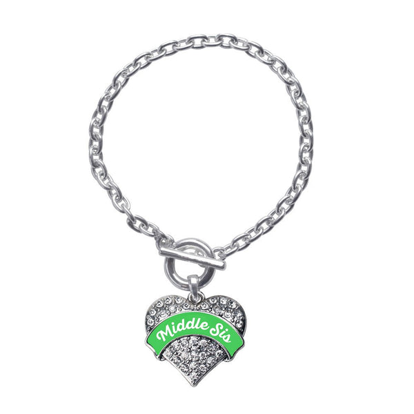 Emerald Green Middle Sis Pave Heart Toggle Bracelet