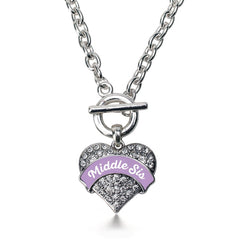 Lavender Middle Sis Pave Heart Toggle Necklace