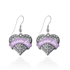 Lavender Middle Sis Pave Heart Earrings