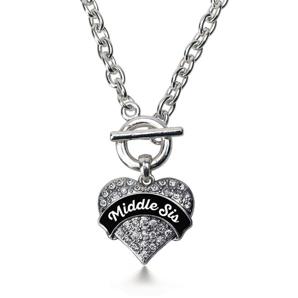Black and White Middle Sis Pave Heart Toggle Necklace