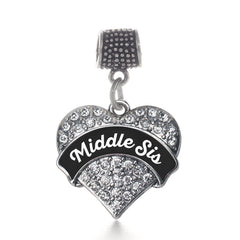 Black and White Middle Sis Pave Heart Memory Charm