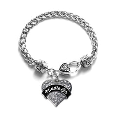 Black and White Middle Sister Pave Heart Bracelet