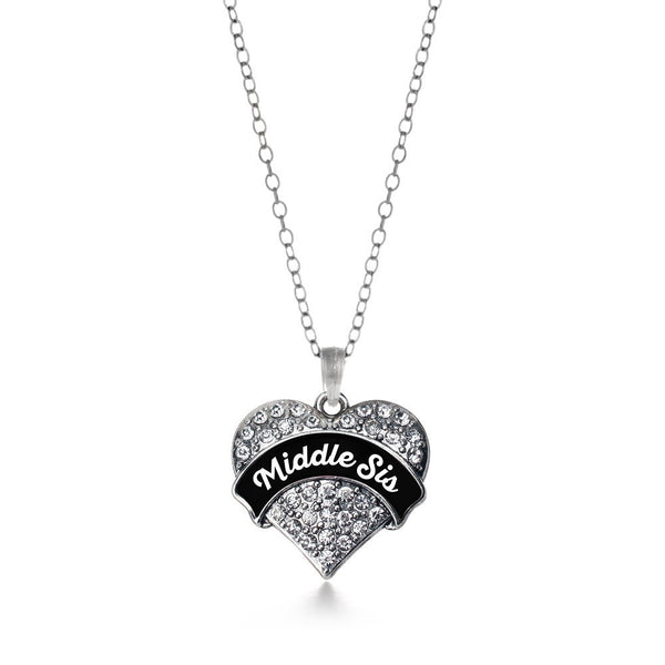 Black and White Middle Sis Pave Heart Necklace