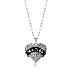 Black and White Middle Sis Pave Heart Necklace