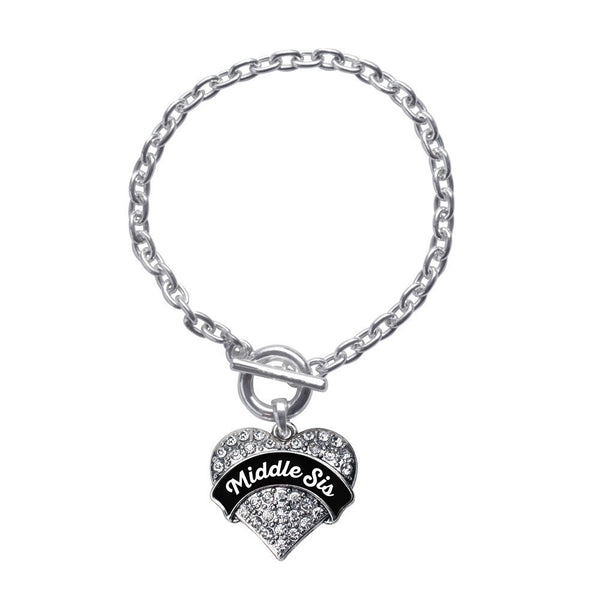 Black and White Middle Sis Pave Heart Toggle Bracelet