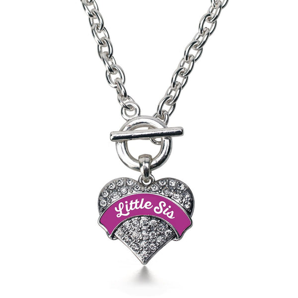 Magenta Little Sis Pave Heart Toggle Necklace