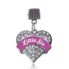 Magenta Little Sis Pave Heart Memory Charm