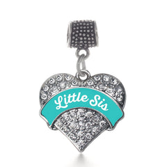 Teal Little Sis Pave Heart Memory Charm