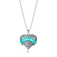 Teal Little Sis Pave Heart Necklace