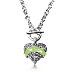 Sage Green Little Sis Pave Heart Toggle Necklace