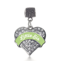 Sage Green Little Sis Pave Heart Memory Charm