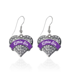 Purple Little Sis Pave Heart Earrings