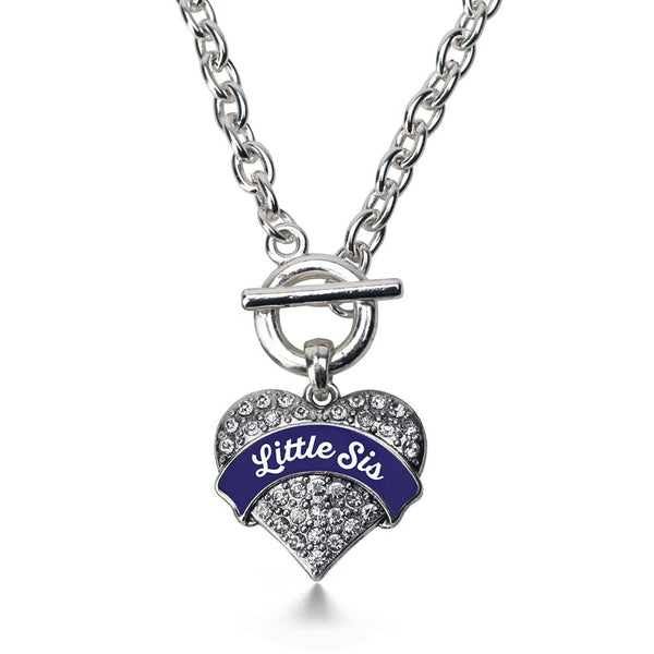 Navy Blue Little Sis Pave Heart Toggle Necklace