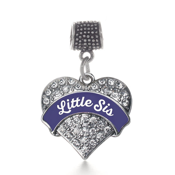 Navy Blue Little Sis Pave Heart Memory Charm