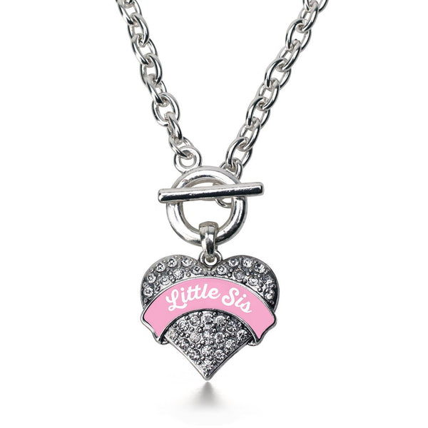Pink Little Sis Pave Heart Toggle Necklace