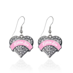Pink Little Sis Pave Heart Earrings