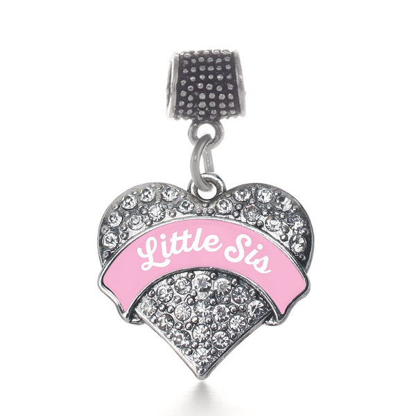 Pink Little Sis Pave Heart Memory Charm