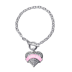 Pink Little Sis Pave Heart Toggle Bracelet