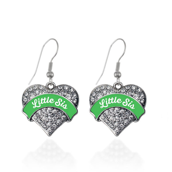Emerald Green Little Sis Pave Heart Earrings