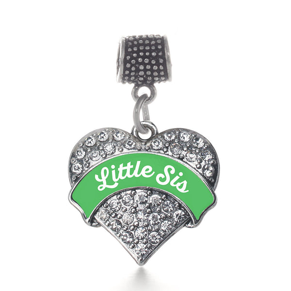 Emerald Green Little Sis Pave Heart Memory Charm
