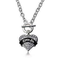 Black and White Little Sis Pave Heart Toggle Necklace