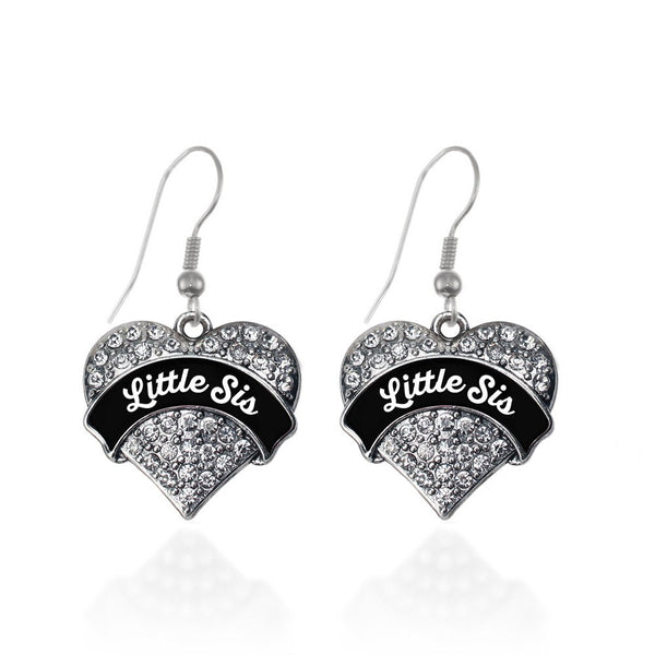 Black and White Little Sis Pave Heart Earrings