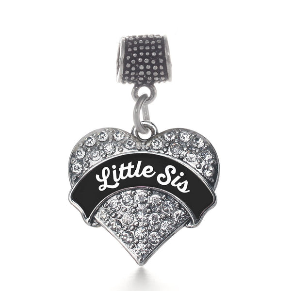 Black and Whtite Little Sis Pave Heart Memory Charm