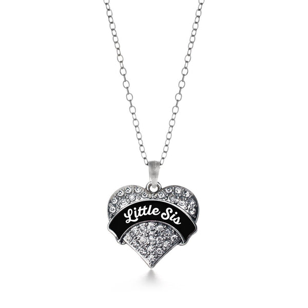 Black and White Little Sis Pave Heart Necklace