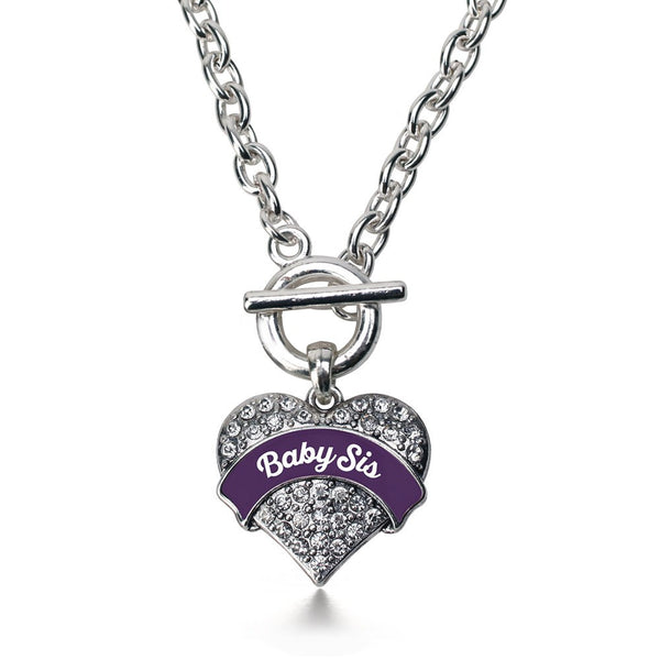 Plum Baby Sis Pave Heart Toggle Necklace