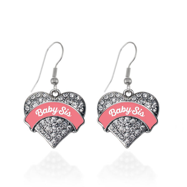 Coral Baby Sis Pave Heart Earrings