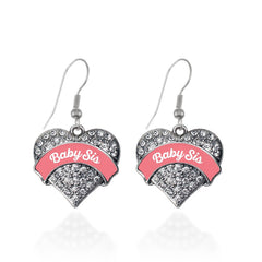 Coral Baby Sis Pave Heart Earrings