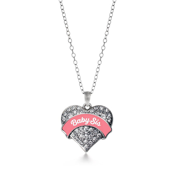 Coral Baby Sis Pave Heart Necklace
