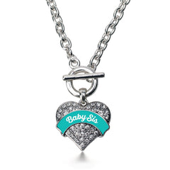 Teal Baby Sis Pave Heart Toggle Necklace