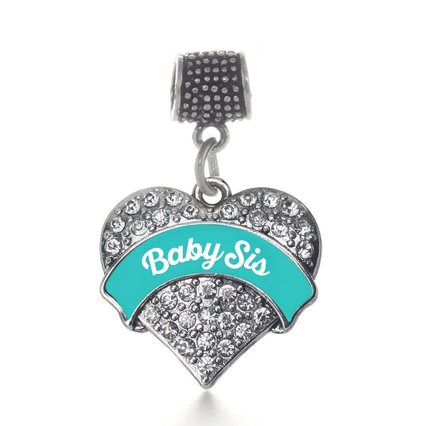 Teal Baby Sis Pave Heart Memory Charm