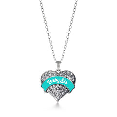 Teal Baby Sis Pave Heart Necklace