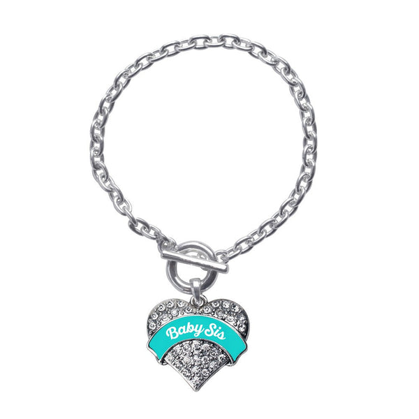 Teal Baby Sis Pave Heart Toggle Bracelet