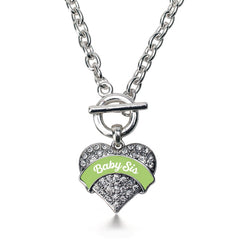 Sage Green Baby Sis Pave Heart Toggle Necklace