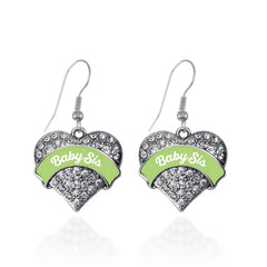 Sage Green Baby Sis Pave Heart Earrings