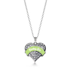Sage Green Baby Sis Pave Heart Necklace