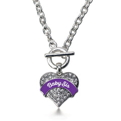 Purple Baby Sis Pave Heart Toggle Necklace