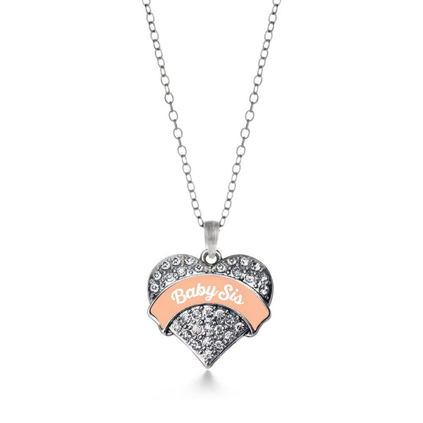 Peach Baby Sis Pave Heart Necklace