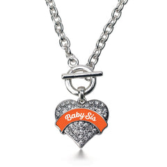 Orange Baby Sis Pave Heart Toggle Necklace