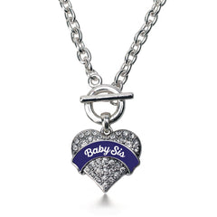Navy Blue Baby Sis Pave Heart Toggle Necklace