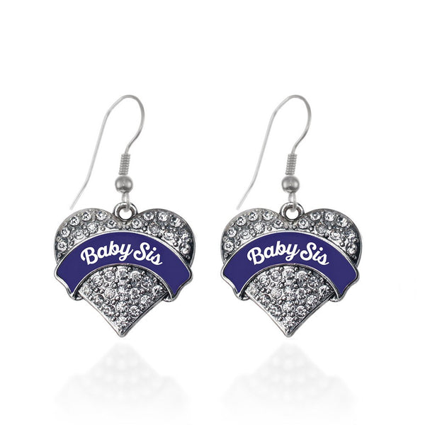 Navy Blue Baby Sis Pave Heart Earrings