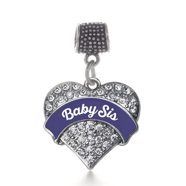 Navy Blue Baby Sis Pave Heart Memory Charm