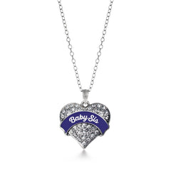 Navy Blue Baby Sis Pave Heart Necklace
