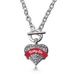 Red Baby Sis Pave Heart Toggle Necklace