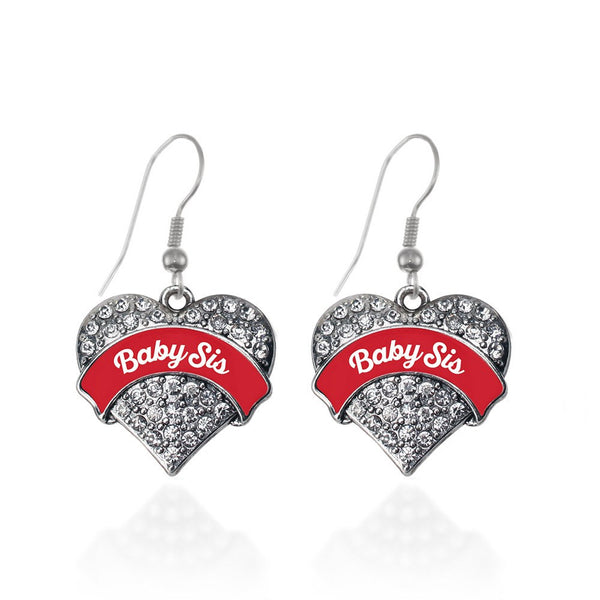 Red Baby Sis Pave Heart Earrings